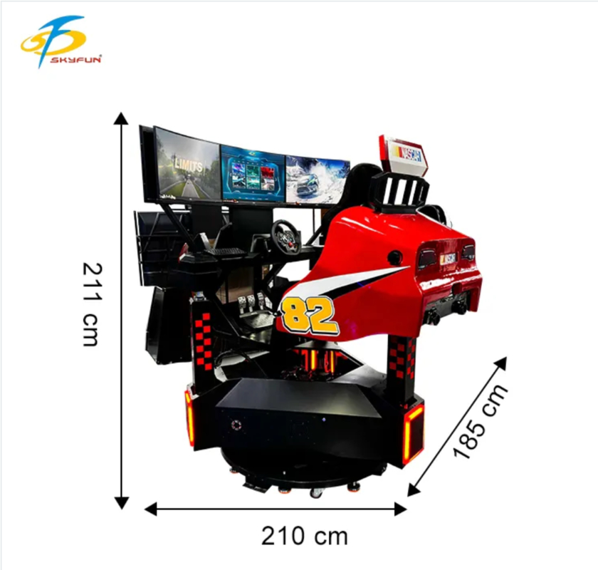 เครื่อง Arcade รถแข่งขันสีแดง 3 จอ หมุน 360 องศา, การตอบสนองแรง, เสียง 3 มิติ, อัตราการอัพฟรีช์สูง, ซิมুলেเตอร์การขับรถ VR Immersive สําหรับ FECs & Arcades